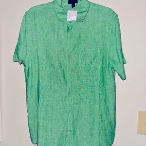 Magaschoni Green Casual Button Down Shirt Lightweight Relaxed Fit